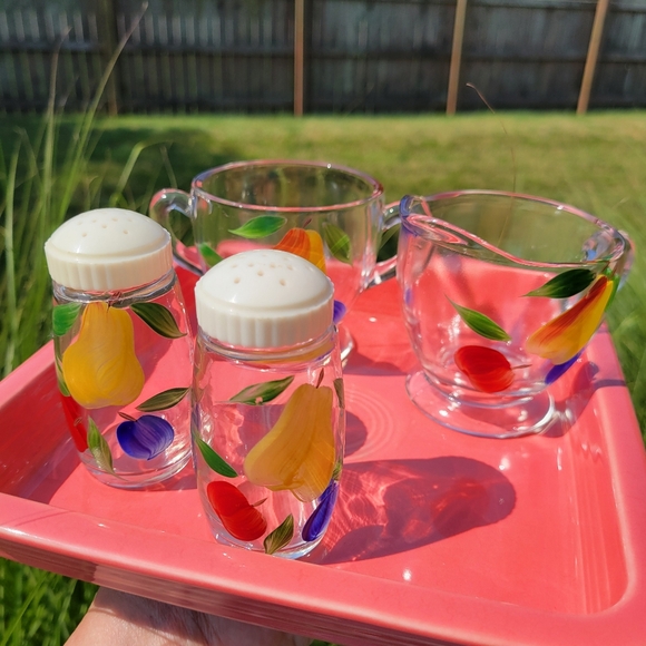 Painted Fruit Cream & Sugar Salt & Pepper ~ 1960s ~ Gay Fad ~ Bartlett Collins ? - Picture 2 of 10